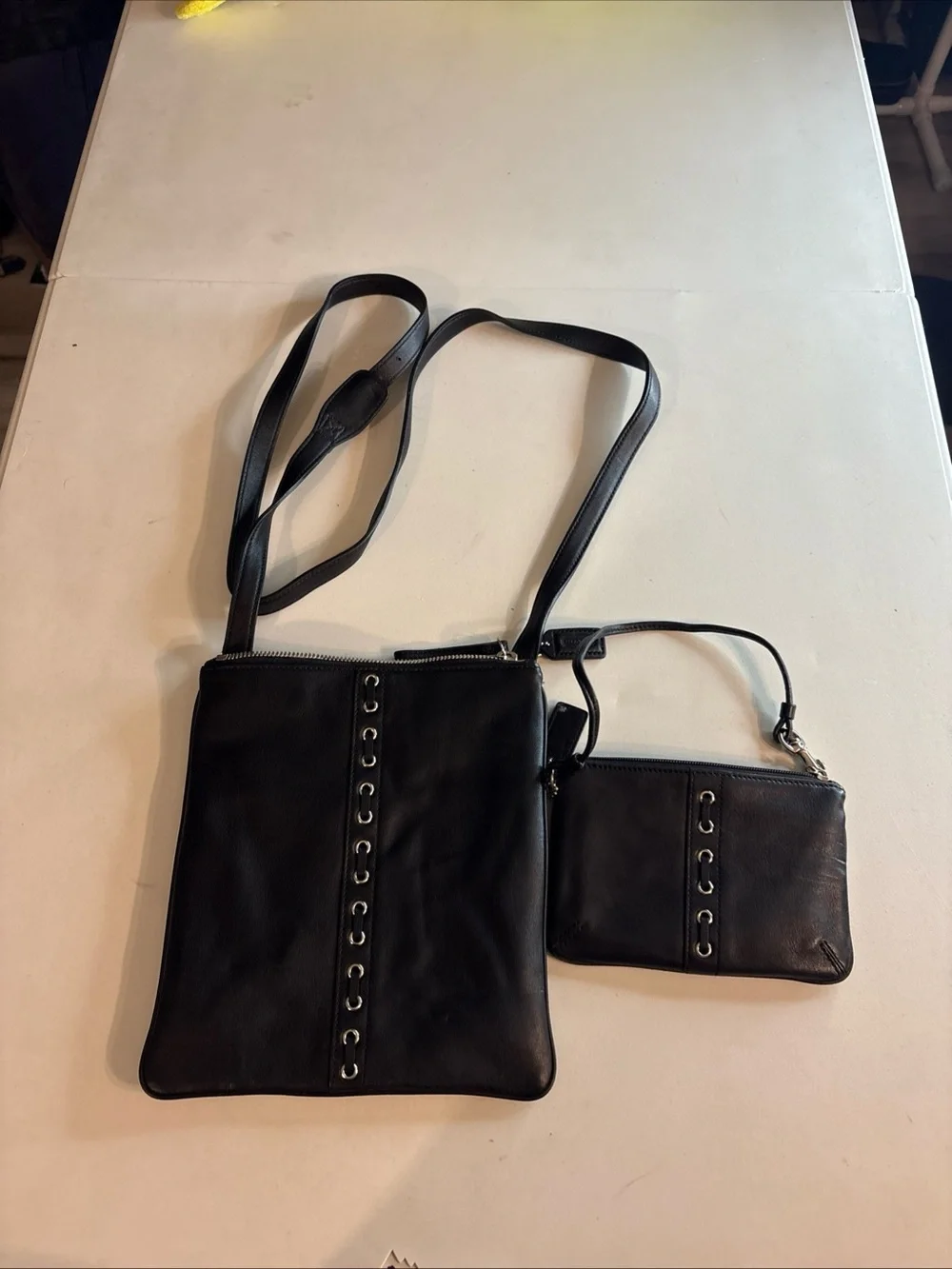 Coach Black Leather Crossbody with Matching Wristlet